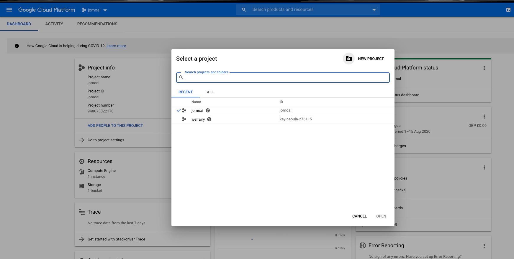 Create project in google cloud