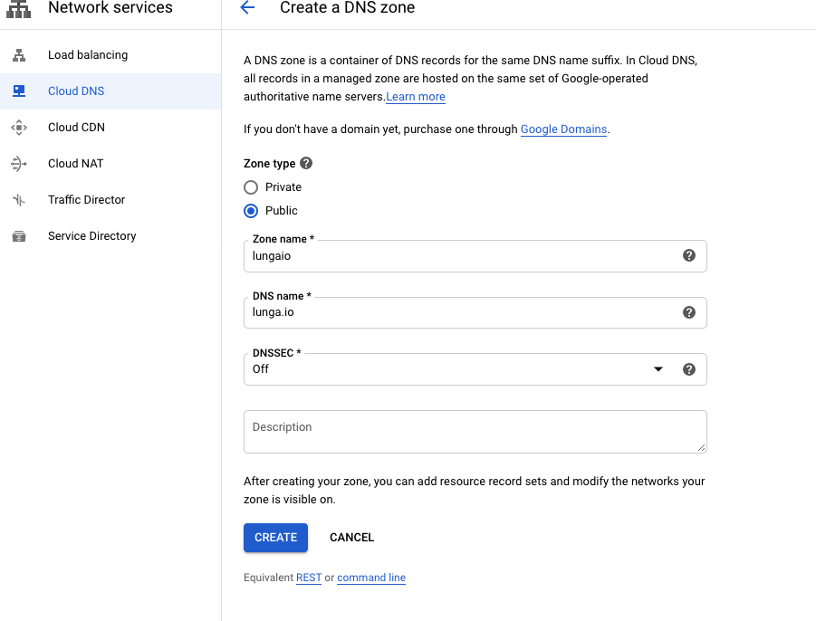 create DNS zone