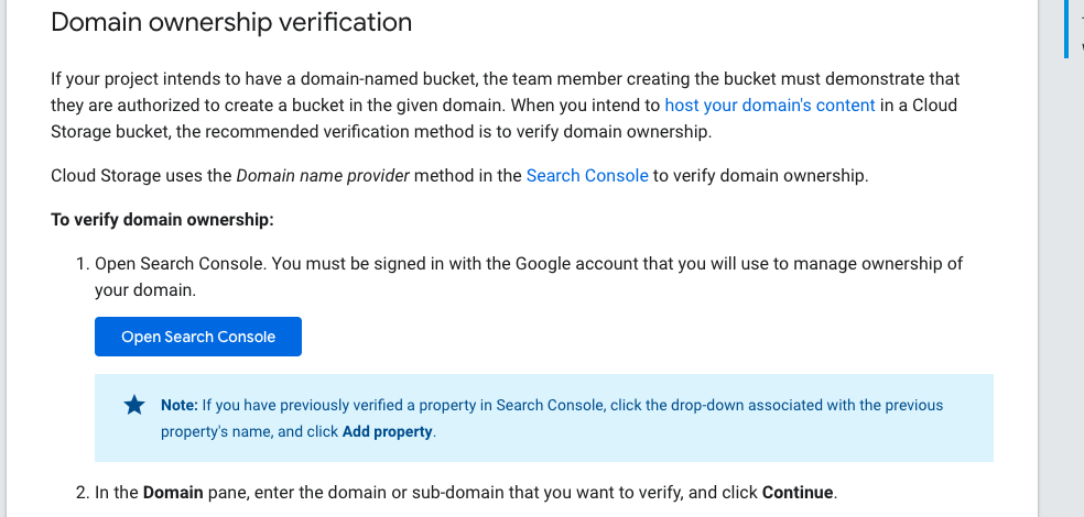 Verify domain name Google cloud page